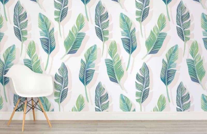 white and green tropical leaf wallpaper