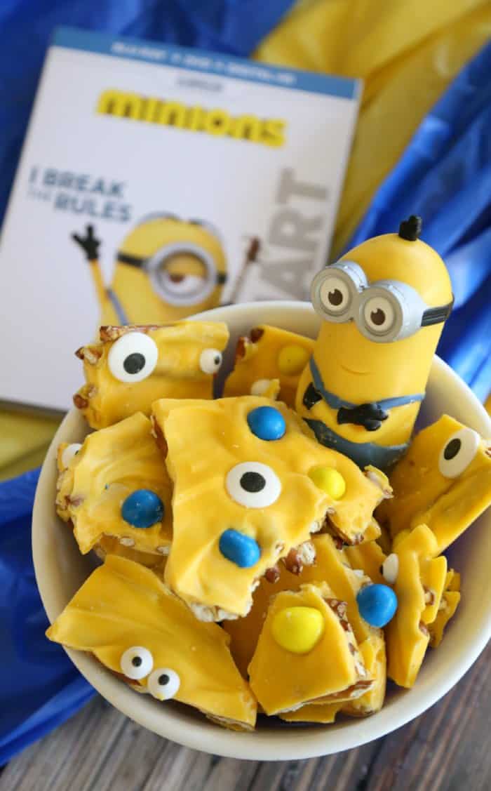 Minions Movie Night Pretzel Bark.