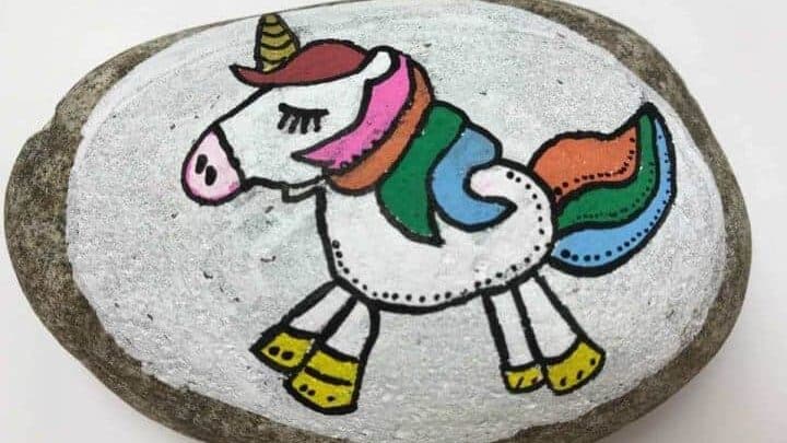 unicorn painted rock stone