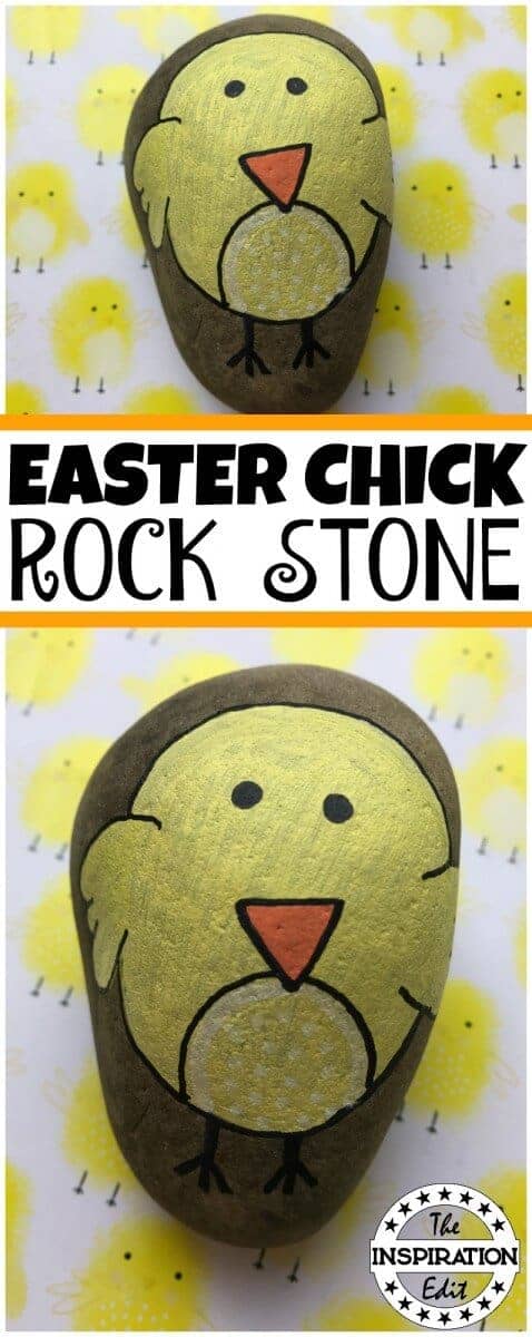 easter chick painted rock stone