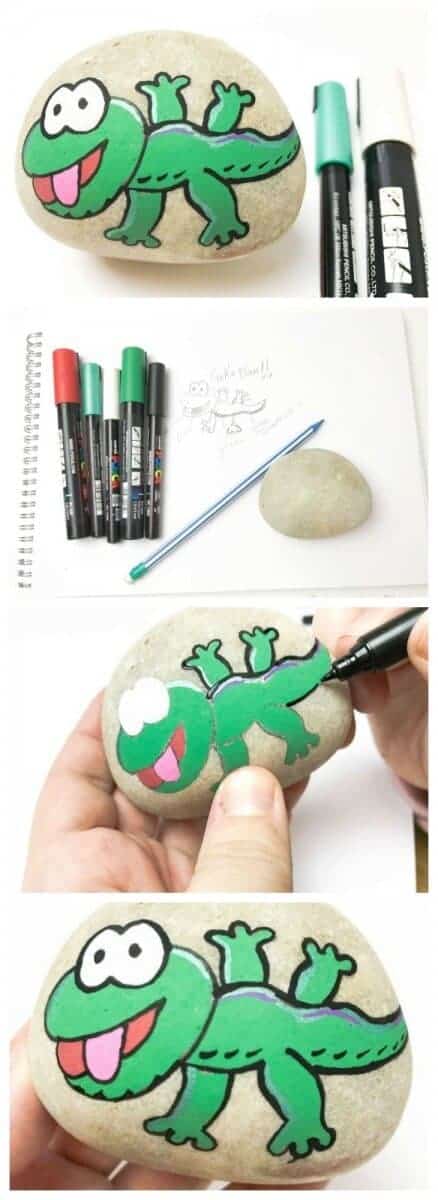 painted rock stone gceko tutorial