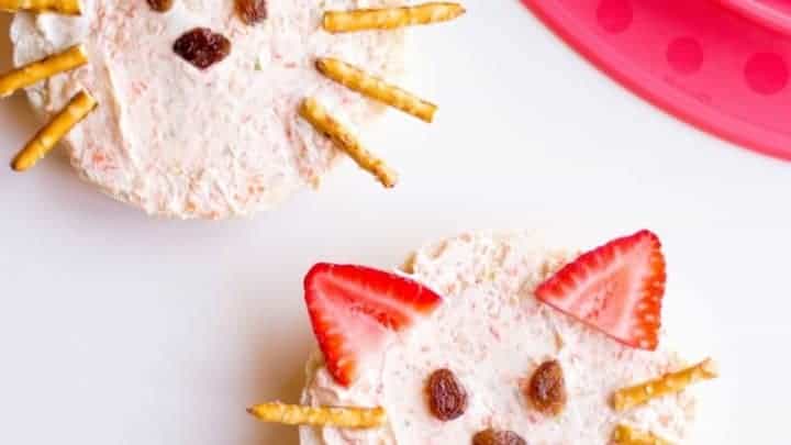 cat celery and carrot cream cheese bagels fun food idea for kids
