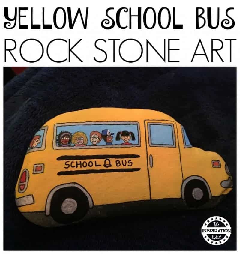 yellow school bus rock painting