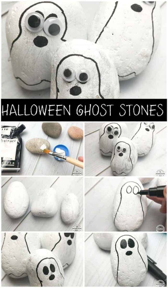 halloween craft Ghost Rock Stones rock painting ideas