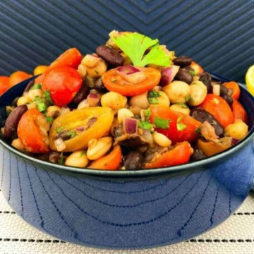 Bean salad in a large pot.