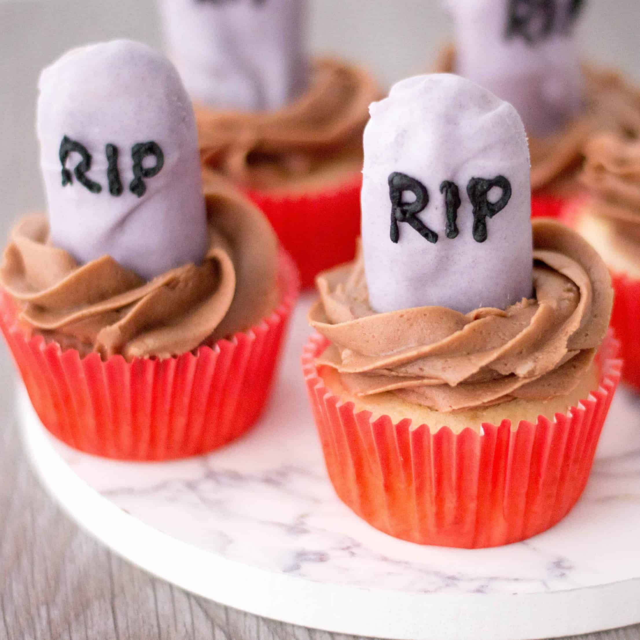 rip tomb stone cupcakes