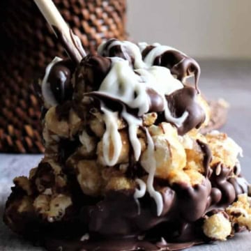 Grandma's Chocolate Caramel Popcorn Balls.