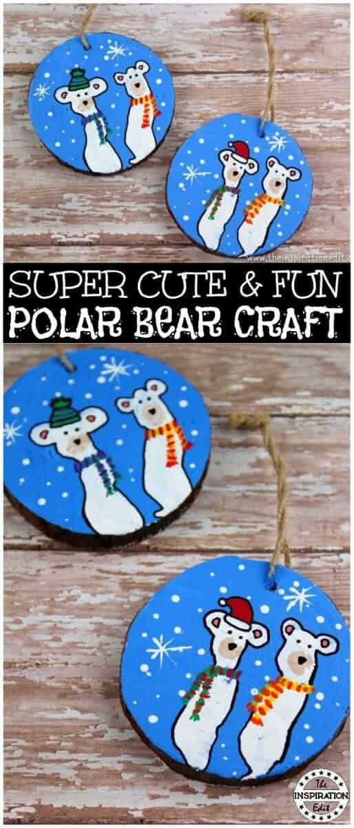 polar bear wooden slice craft