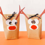 Paper reindeer craft and Christmas bags.