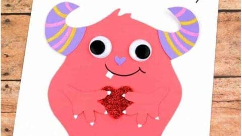 pink monster valentines day card