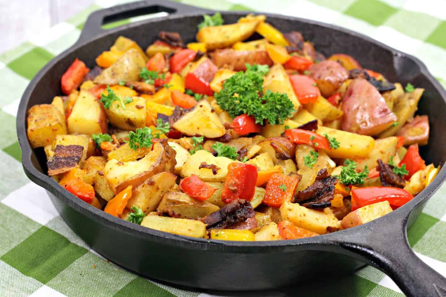 Hearty breakfast potatoes in a skillet.
