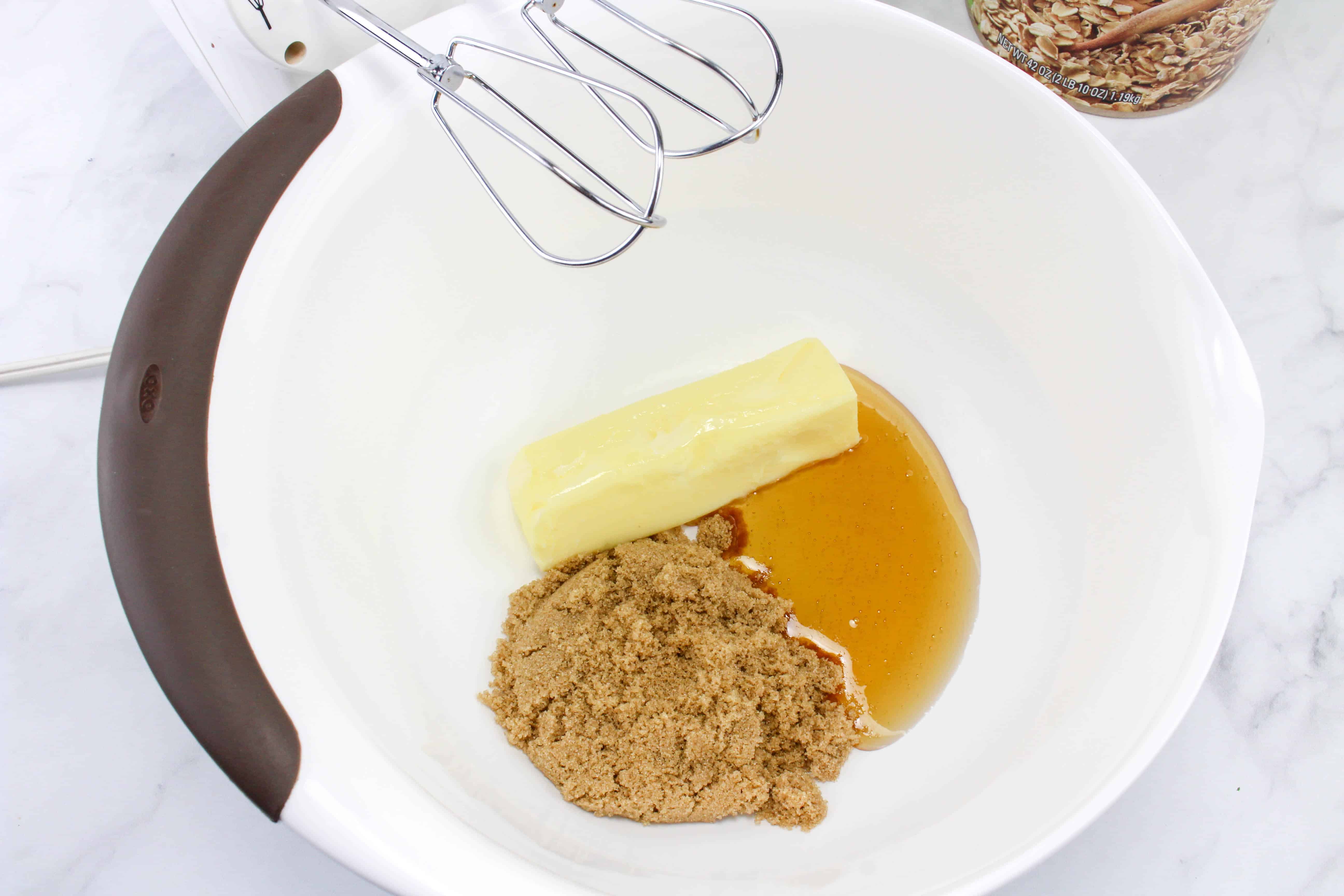 butter, brown sugar, and honey in a bowl.