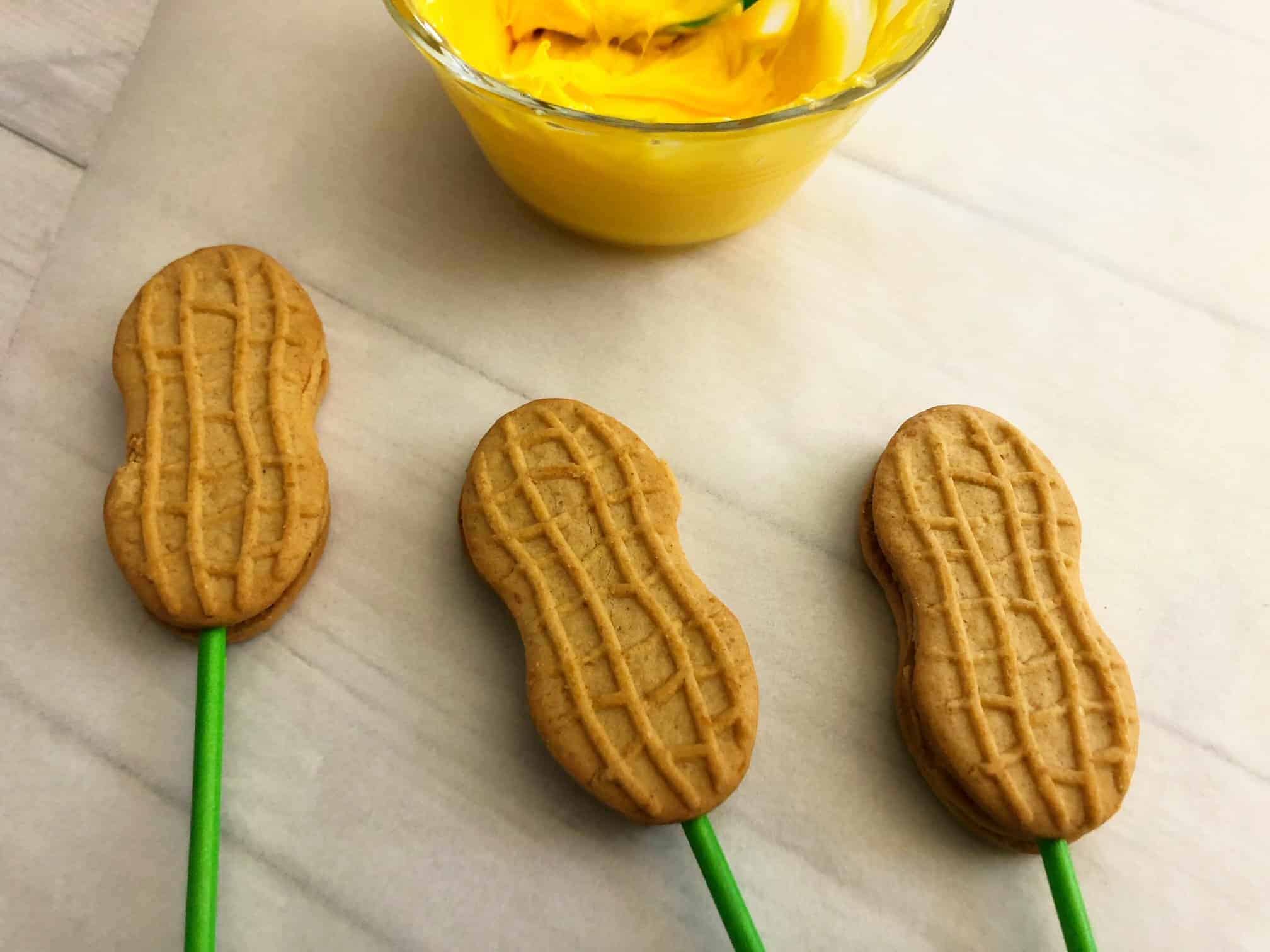 Lollipop stick in the center of Nutter Butters.