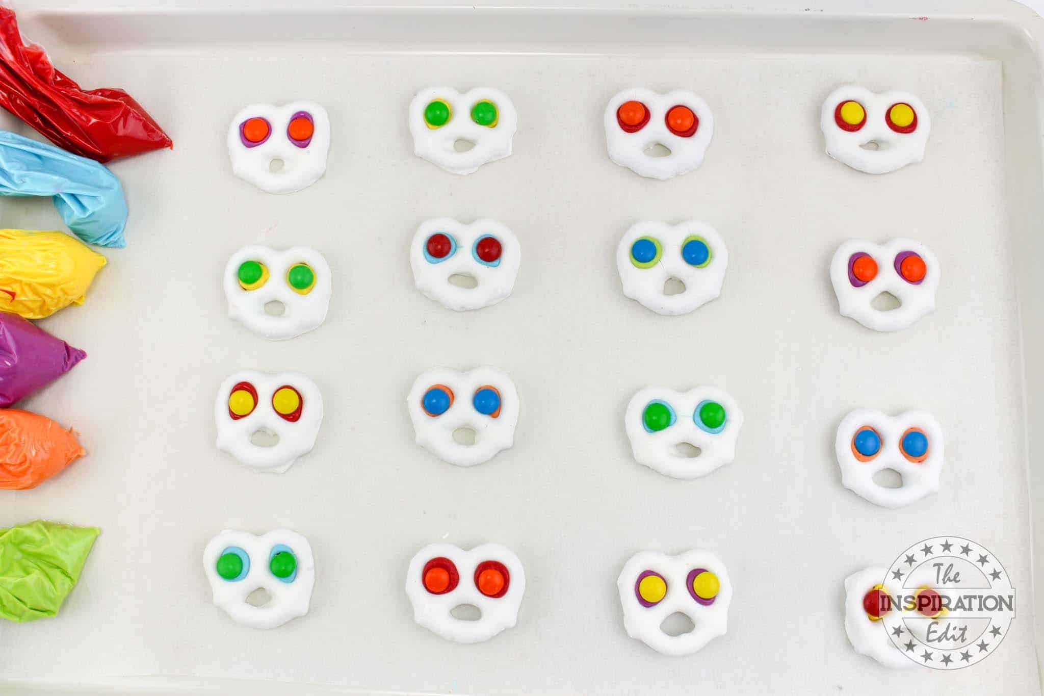 Preparing ghost pretzels.