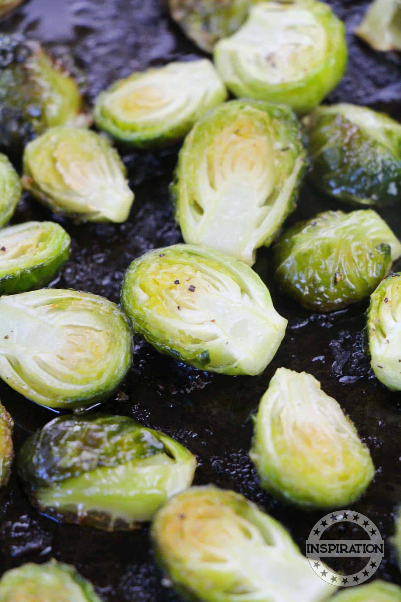 Close up of roasted brussel sprouts.