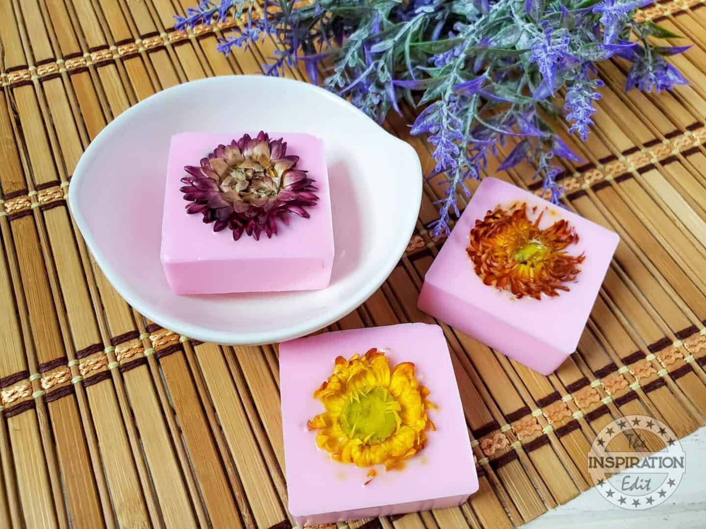 Homemade Soaps with Dried Chrysanthemum Flowers and Violet Fragrance