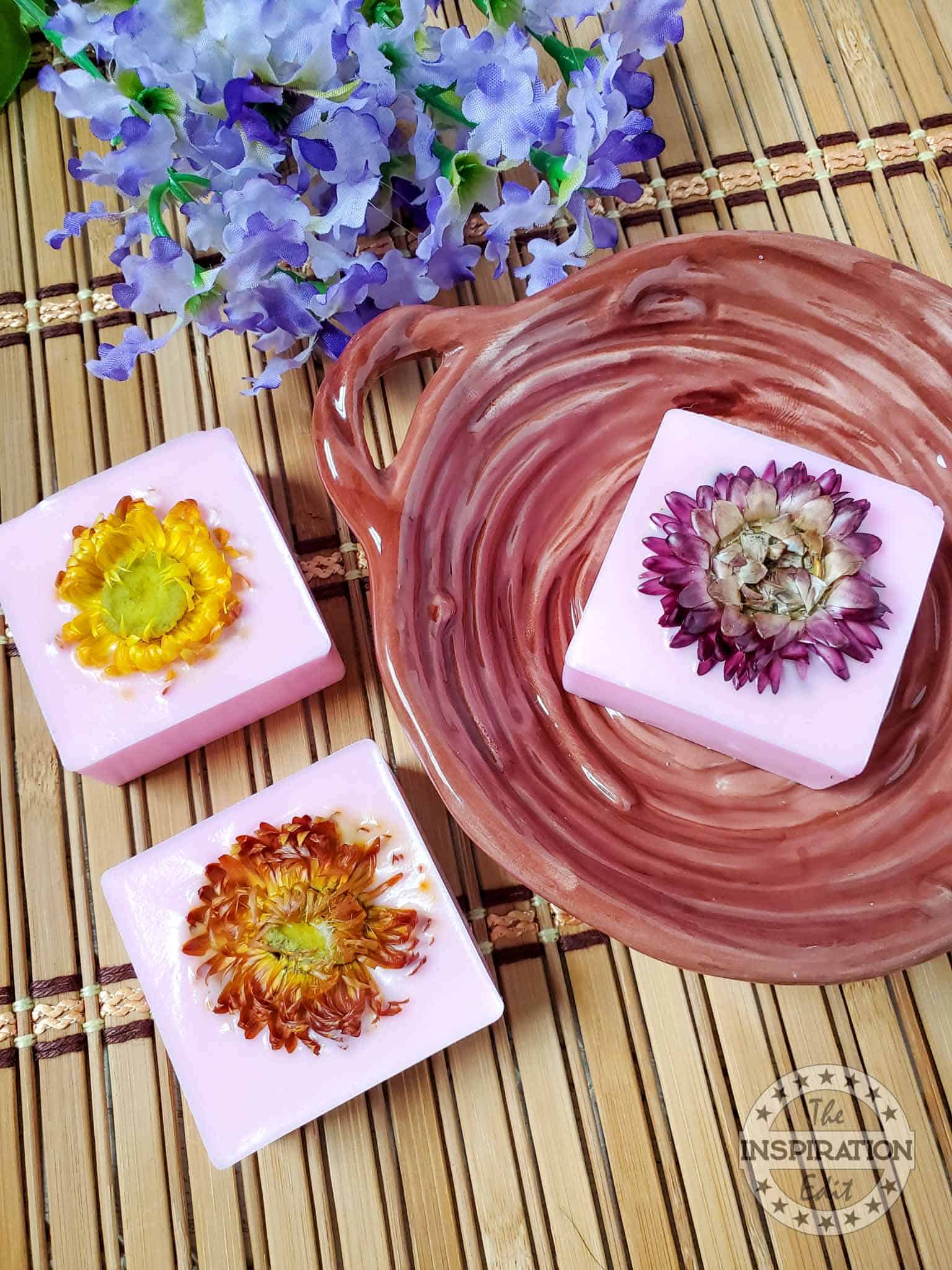 making soap with dried flowers