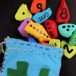 DIY number rocks and a pouch.