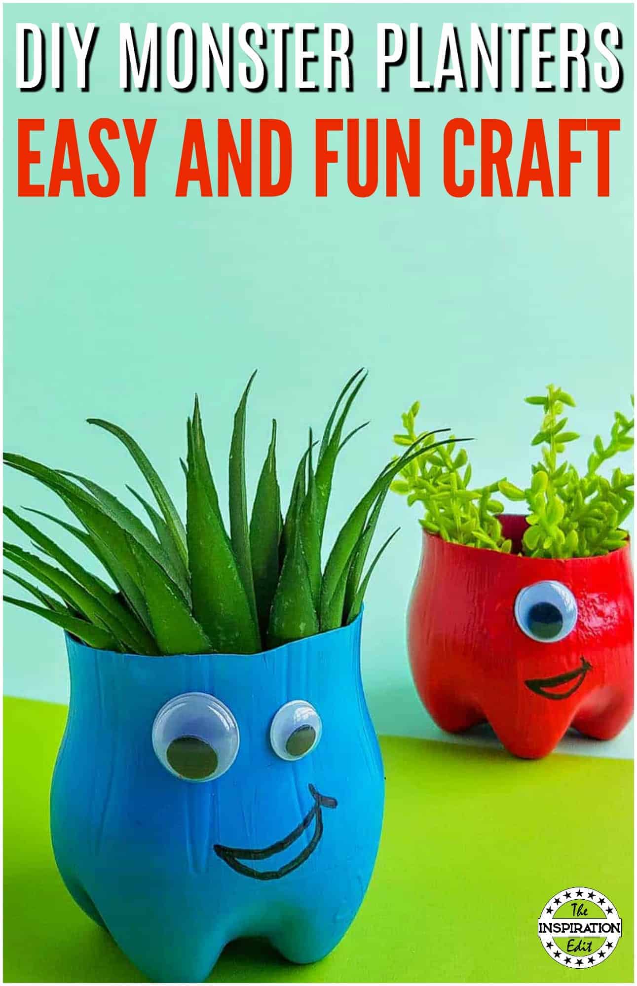 DIY Monster Planters made with a plastic bottle.