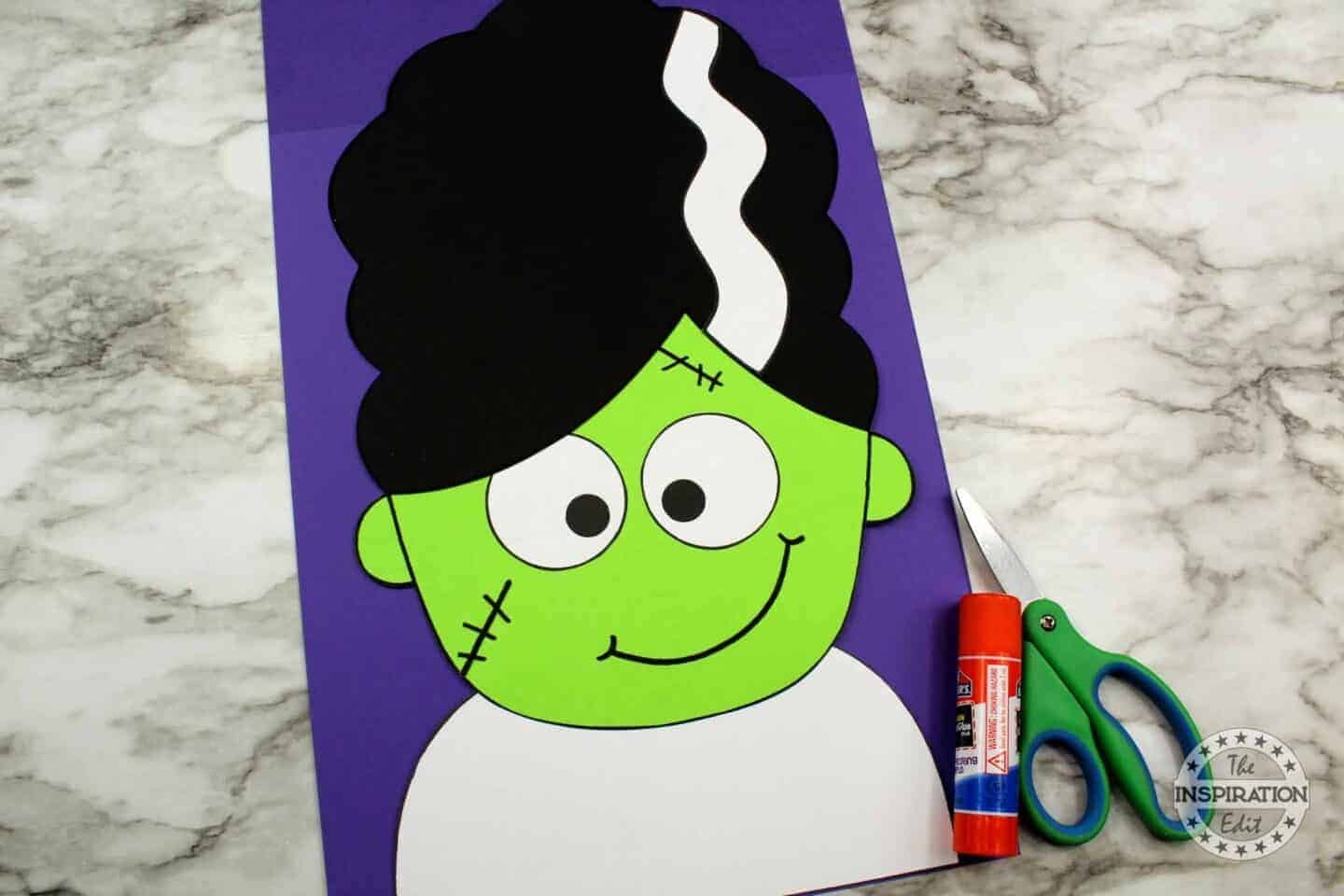 constructing this halloween craft for kids. frankensteins bride
