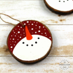 Snowman Wooden Slice Christmas Decoration.