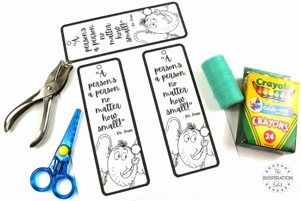 supplies needed to make a dr seuss bookmark