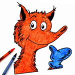 Fox in socks painting on a white page.